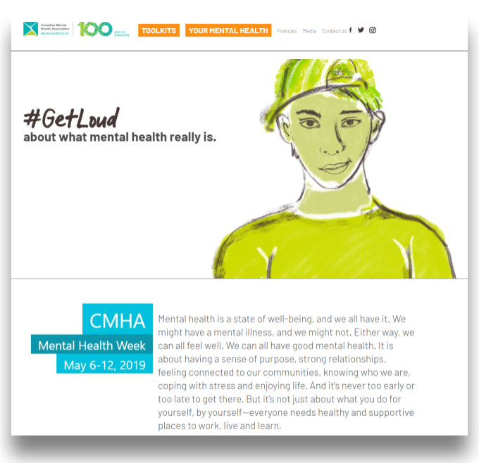 Screenshot of CMHA website showing #getloud about what mental health really is