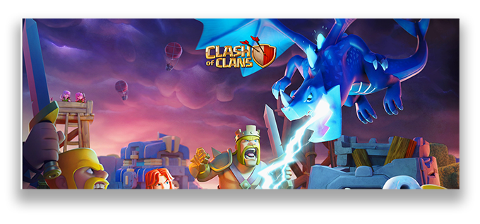 Screenshot of Clash of Clans game showing powerful characters fighting.